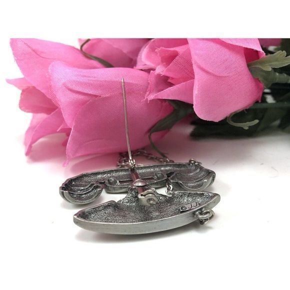 Vintage JJ Jonette Telephone Brooch Rotary Dial‎ Phone Pewter and Rhinestone Pin - Picture 8 of 10